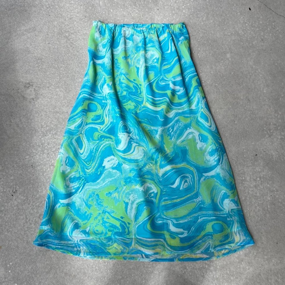 Vintage Florline Women's Psychedelic Swirl Maxi Skirt Blue Green Size M